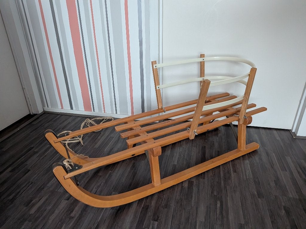 Davos 100 houten slee + rugleuning, Ophalen, Rugleuning, Gebruikt, Hout