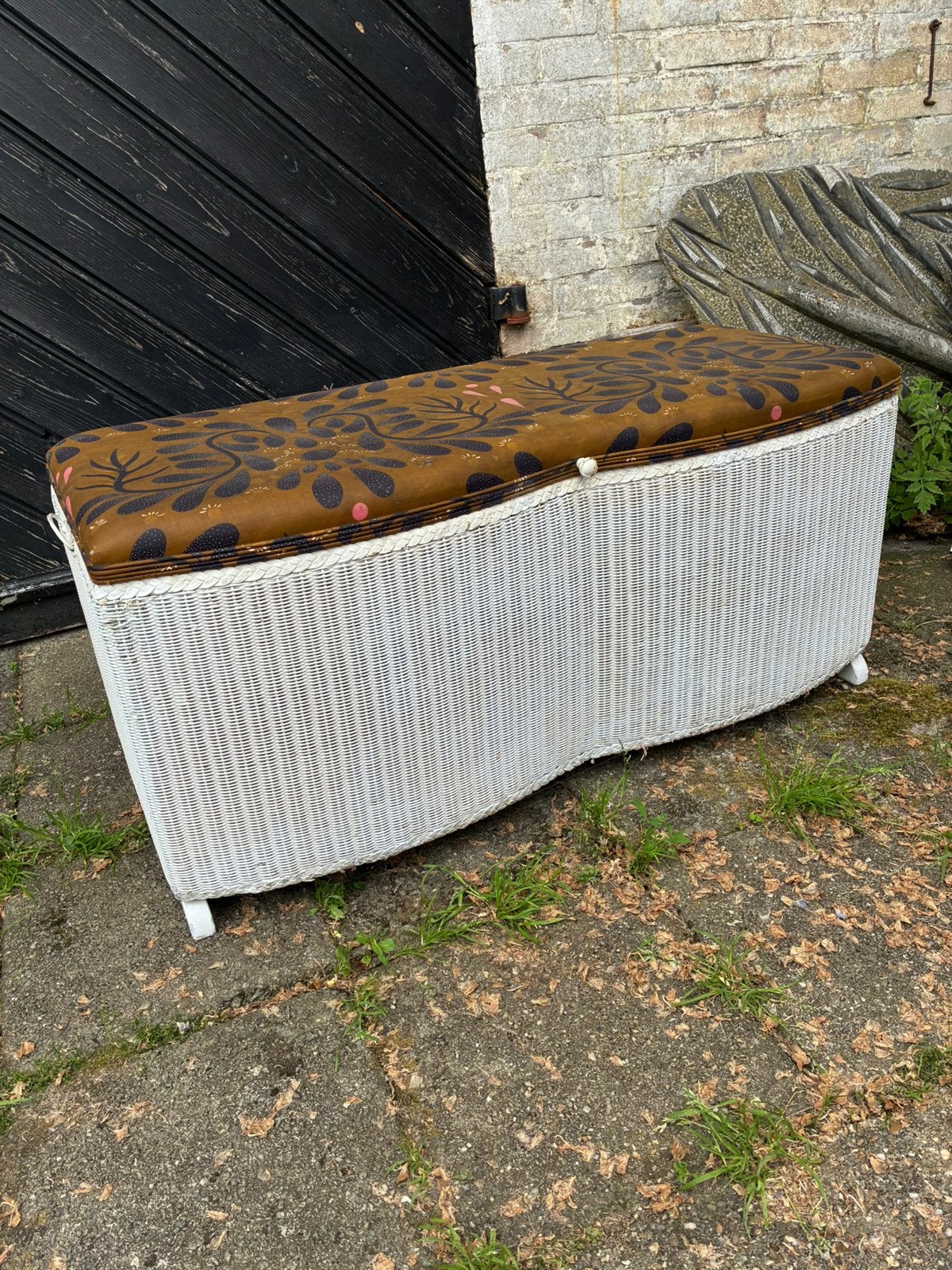 Vintage lloydloom/Rieten bankje opbergmeubel, Ophalen