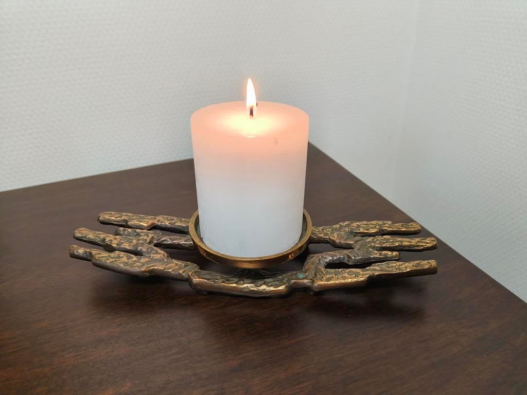 Bronzen brutalistische design kandelaar, Brons of Koper, ?, Zo goed als nieuw, ?