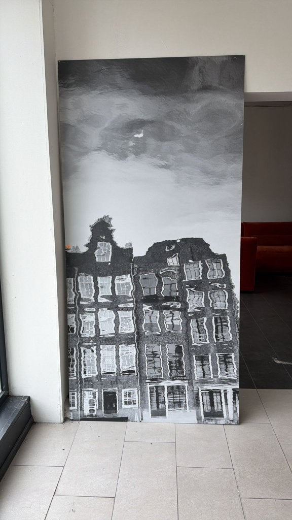Prachtig Groot Vintage Canvas Amsterdamse Grachtenpanden, Huis en Inrichting, Ophalen, Zo goed als nieuw, 125 cm of meer, Schilderij