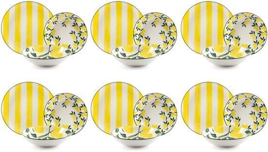 Excelsa Lemon Servies - 18-delig - Geel/Wit, Meerkleurig, Nieuw, Mediterraans, Ophalen of Verzenden