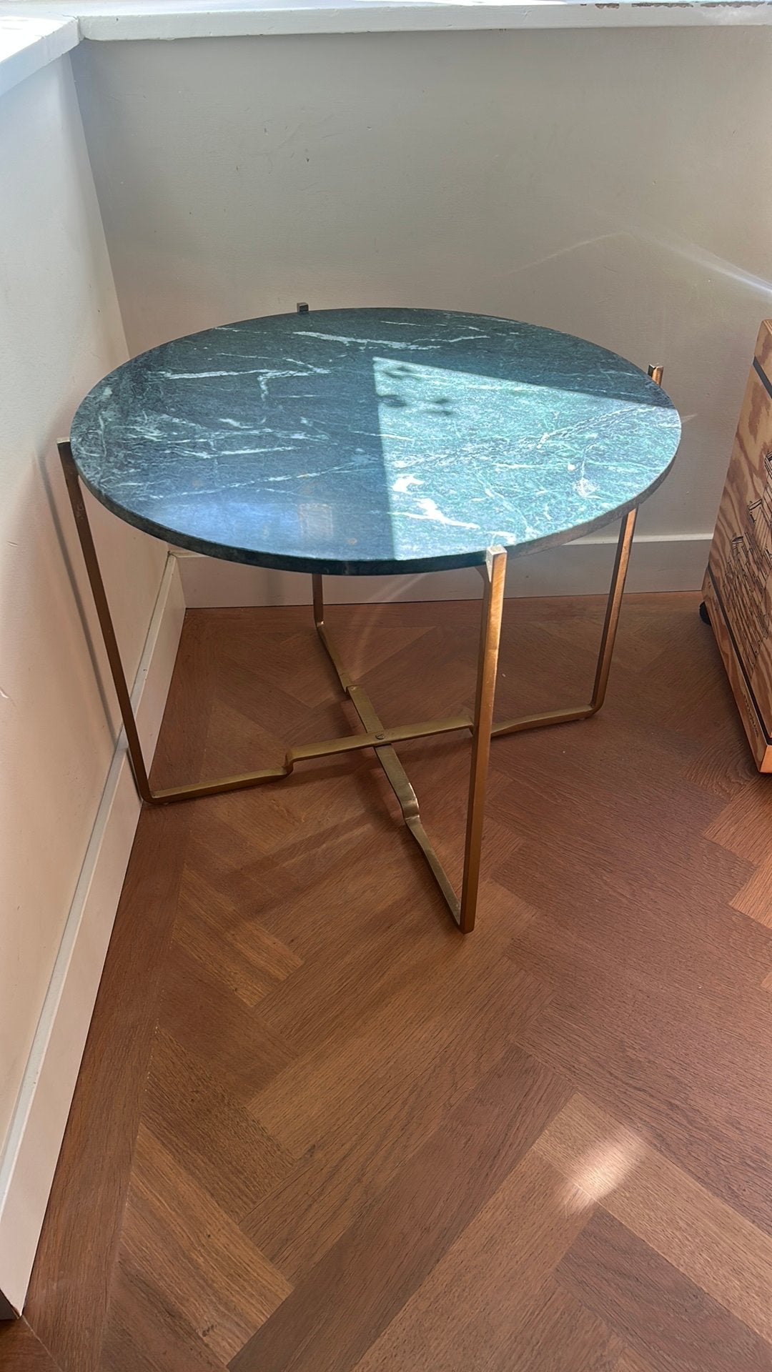 Housecraft Timpa Salontafel Rond 70 cm Marmer Groen/ Goud, Ophalen, Gebruikt, Rond, Minder dan 55 cm