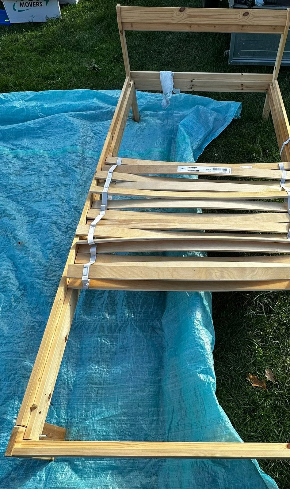 Houten eenpersoonsbed (90x200 cm) met IKEA LURÖY lattenbodem, Ophalen, Gebruikt, 90 cm, Eenpersoons