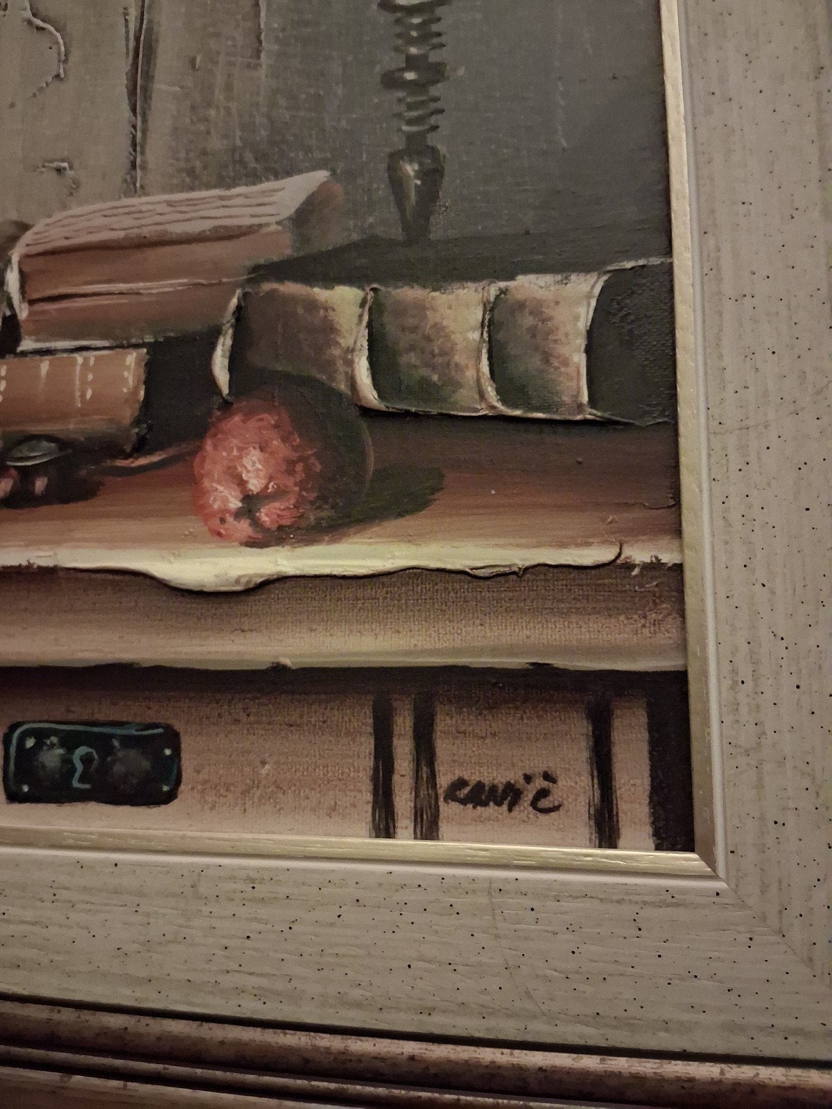 Olieverfschilderij stilleven met boeken en kaars, Ophalen of Verzenden