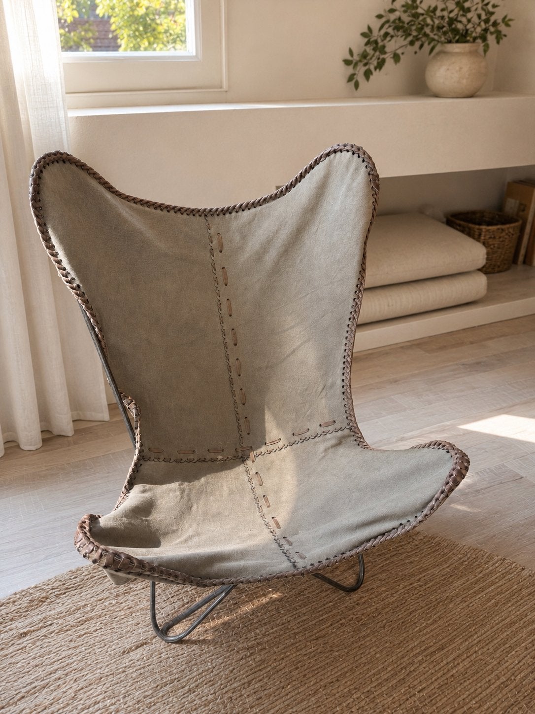Legergroene vlinderstoel - 90x90x70 cm, Ophalen, Gebruikt, Overige kleuren, Eén