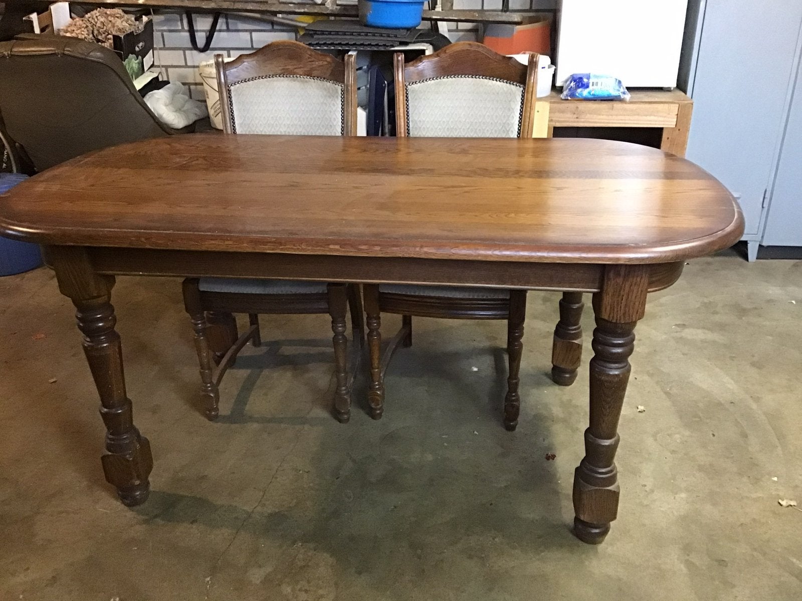 Eettafel met vier stoelen, Huis en Inrichting, Tafels | Eettafels, Ophalen, Gebruikt, Eikenhout, 50 tot 100 cm