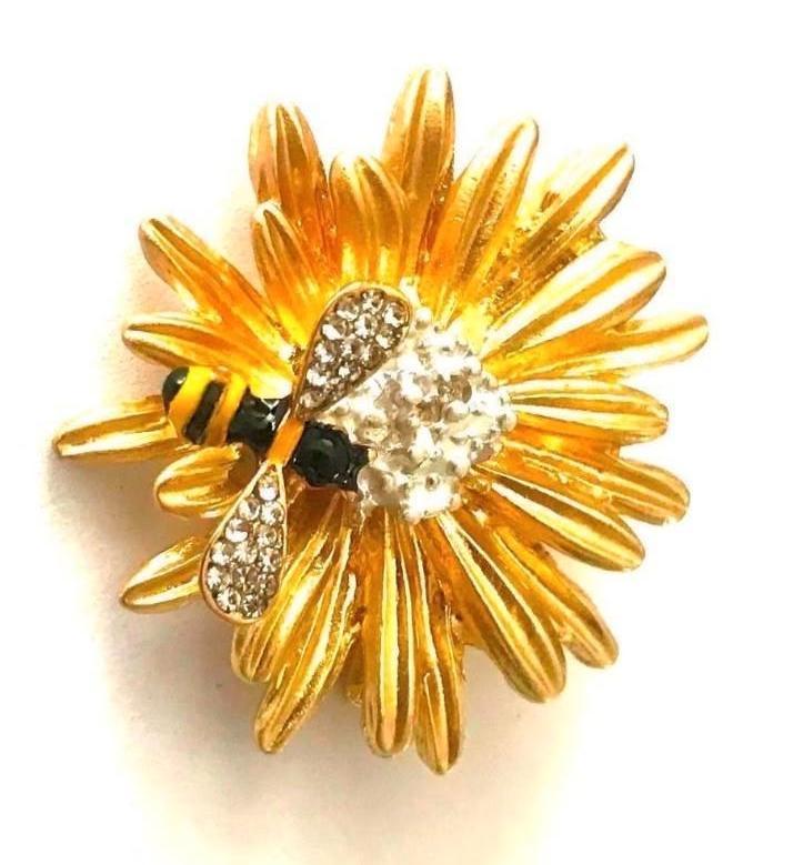 Mooie emaille bijtje op bloem broche met Rhinestones, Sieraden, Tassen en Uiterlijk, Broches, Verzenden, Nieuw, Geel, Overige materialen