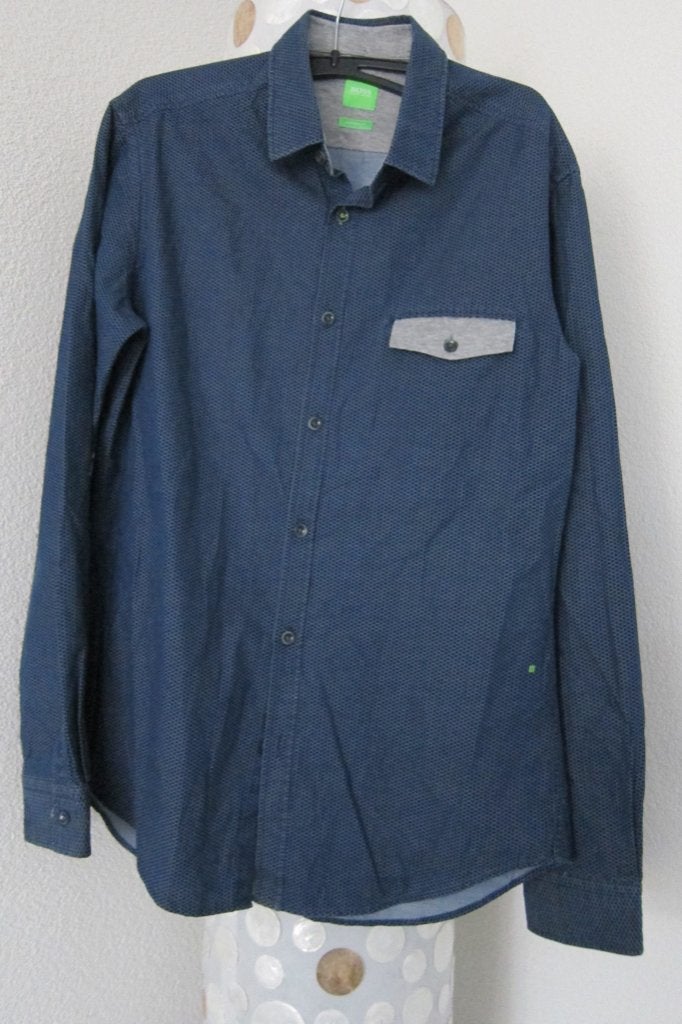 Hugo boss overhemd blauwe bollen modern fit m, Blauw, Zo goed als nieuw, Schipluidenlaan 20 5035KJ Tilburg, Hugo Boss