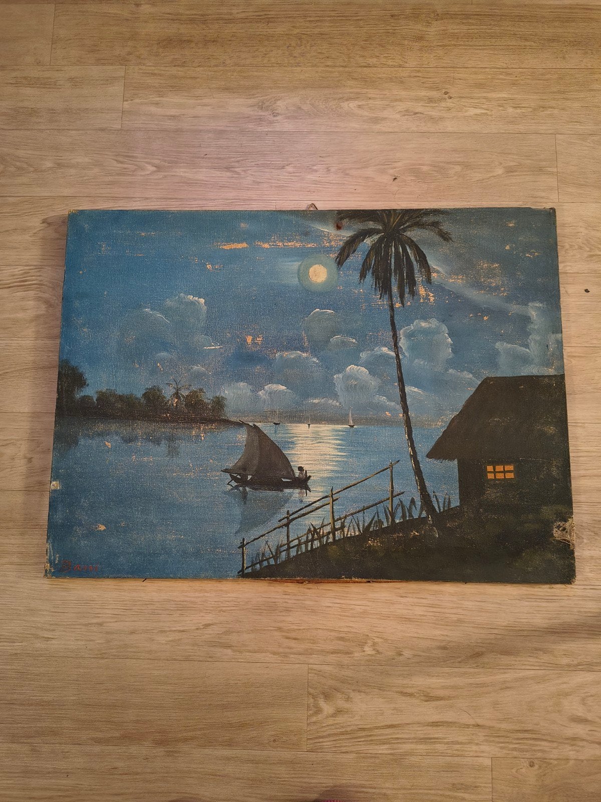 Schilderij Java/Indonesië, nachtelijk tafereel, ca. 1935, Antiek en Kunst, Verzenden