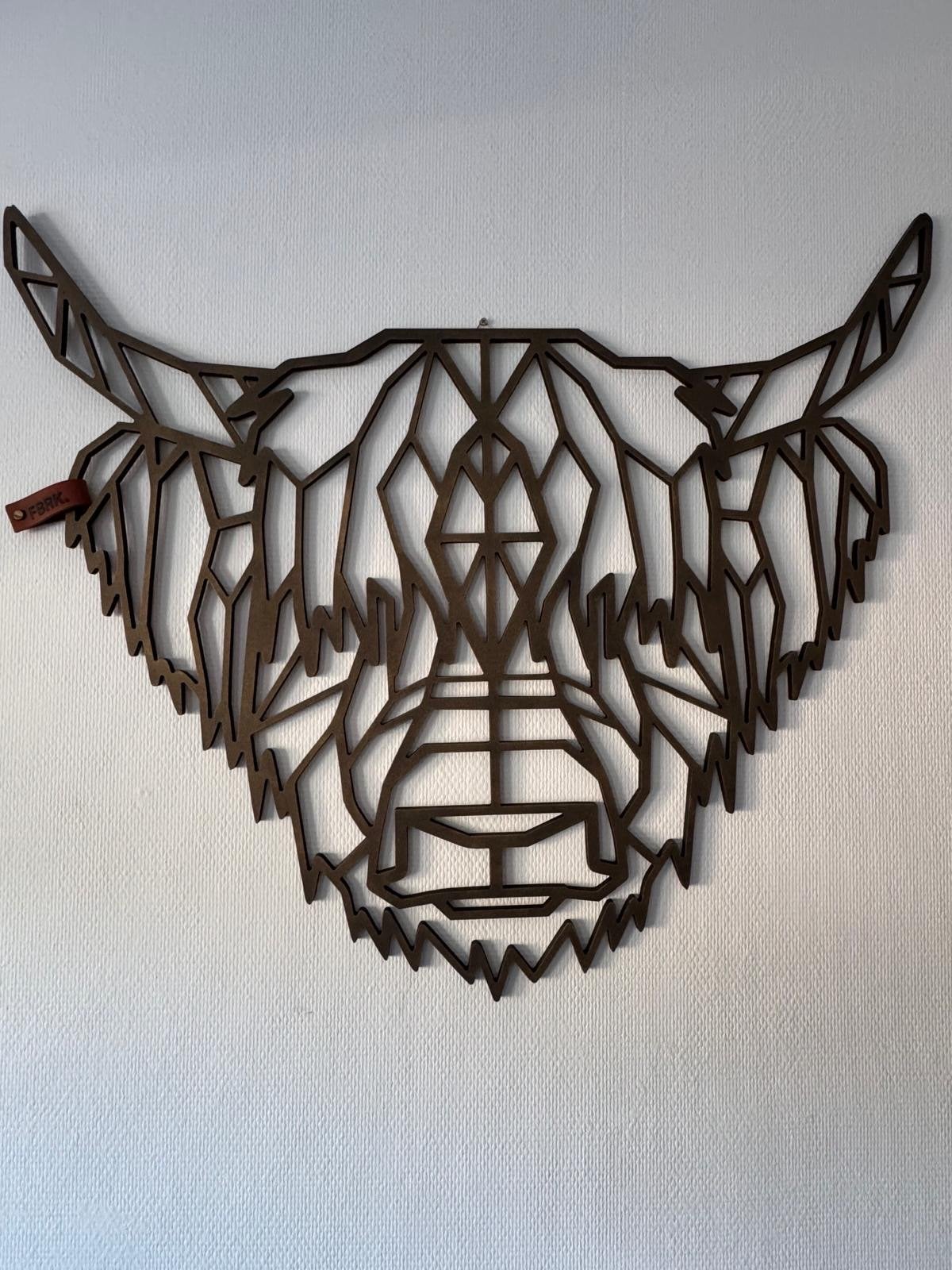FBRK wanddecoratie Schotse Hooglander - Geometrisch Design, Ophalen, 84 cm, Wandsculptuur, Hout