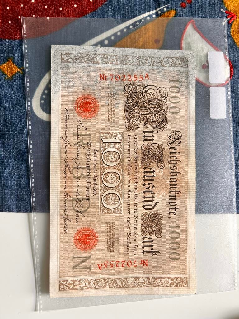 Duitse 1000 Mark bankbiljet #N702255, goede staat uit 1910, Postzegels en Munten, Bankbiljetten | Europa | Niet-Eurobiljetten
