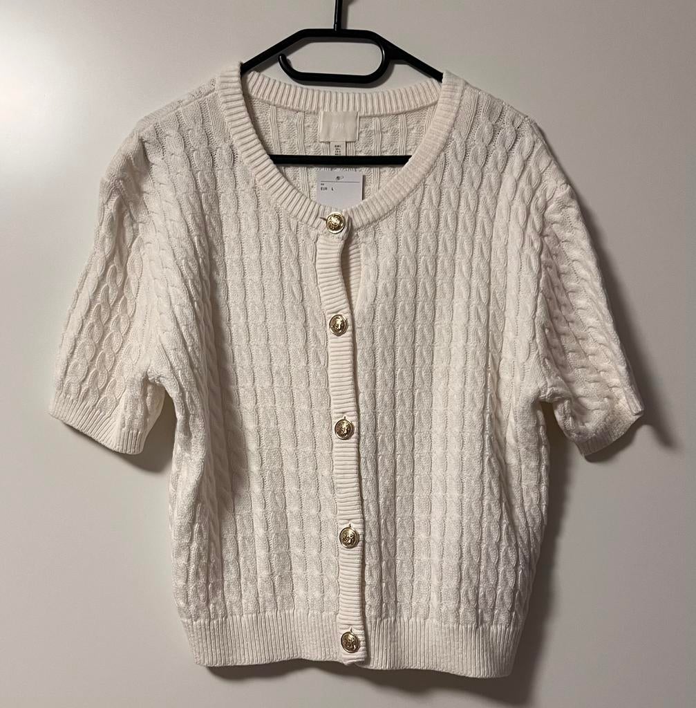 H&M witte vest, cardigan, trui, sweater, sweatshirt, Verzenden, Nieuw, Maat 42/44 (L), Wit