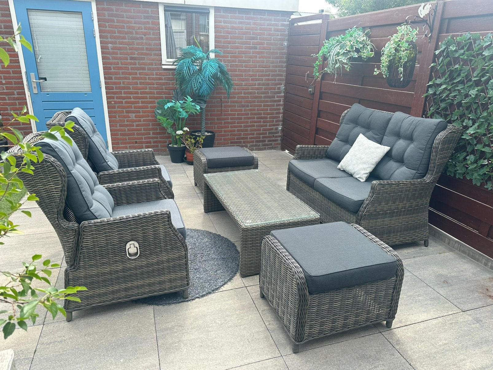 ☀️Prachtige Verstelbare Loungeset Tuinset + 2 hockers️☀️, Tuin en Terras, Tuinsets en Loungesets, Ophalen, Zo goed als nieuw, Wicker