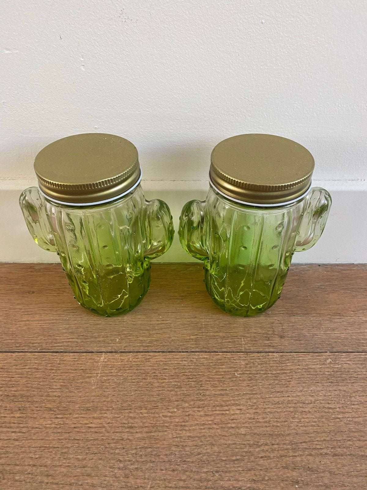 Set van 2 cactus glazen potjes met gouden deksel, Groen, 8013XG, Overige stijlen, Ophalen of Verzenden
