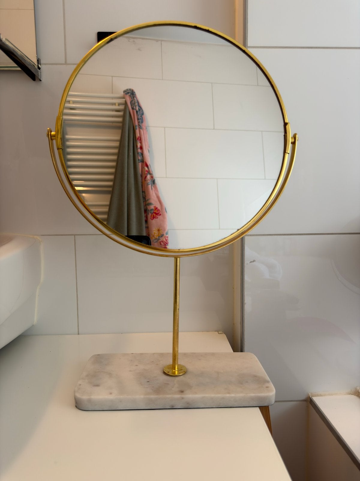 Zara Home spiegel met marmeren voet, Ophalen, Minder dan 50 cm, Rond, Zo goed als nieuw