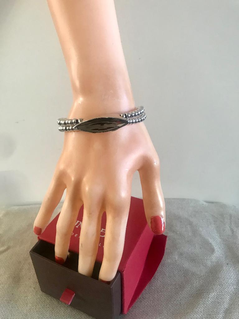 Zamak armband (121) zwart/grijs, Overige materialen, Nieuw, Zilver, Met bedels of kralen
