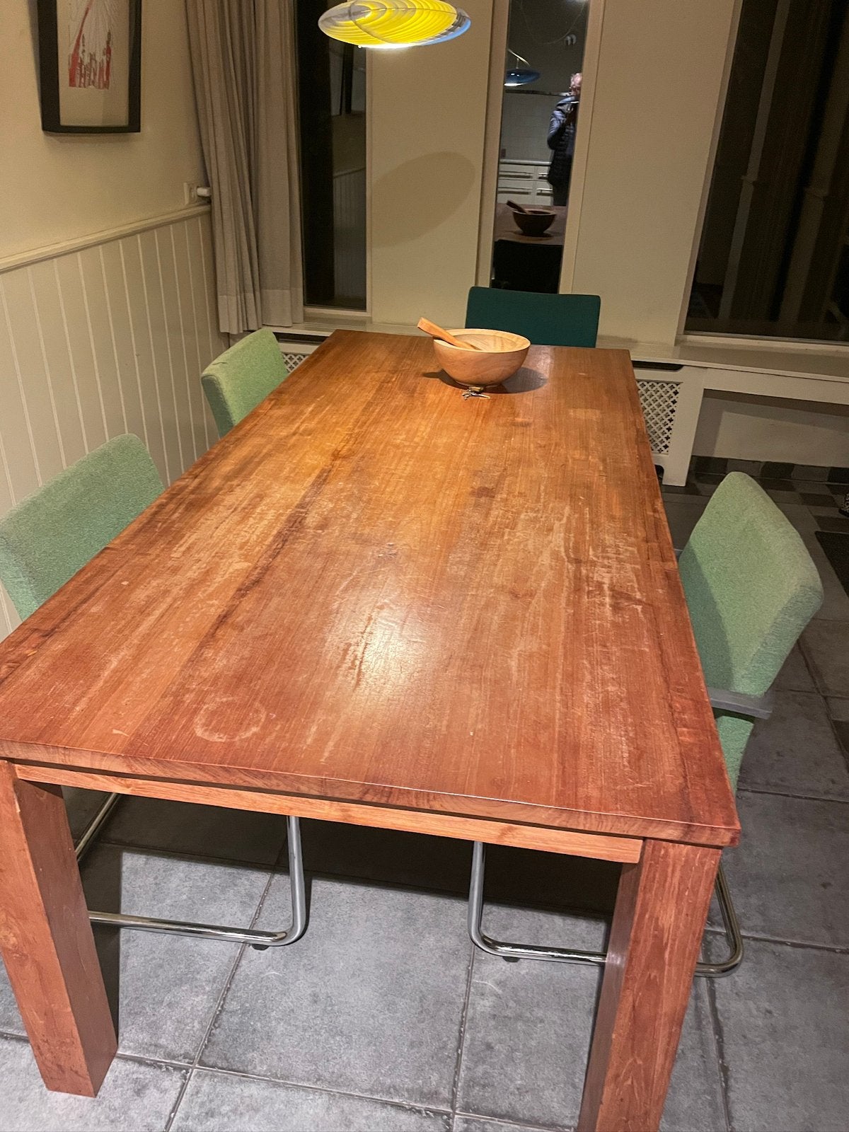 Houten eettafel 220x100, Ophalen, Gebruikt, 200 cm of meer, 50 tot 100 cm