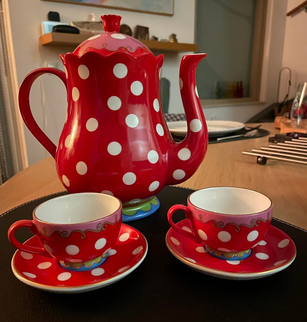 Oilily koffiepot met espresso kopjes, Ophalen, Zo goed als nieuw, Overige stijlen, Kop(pen) en/of Schotel(s)