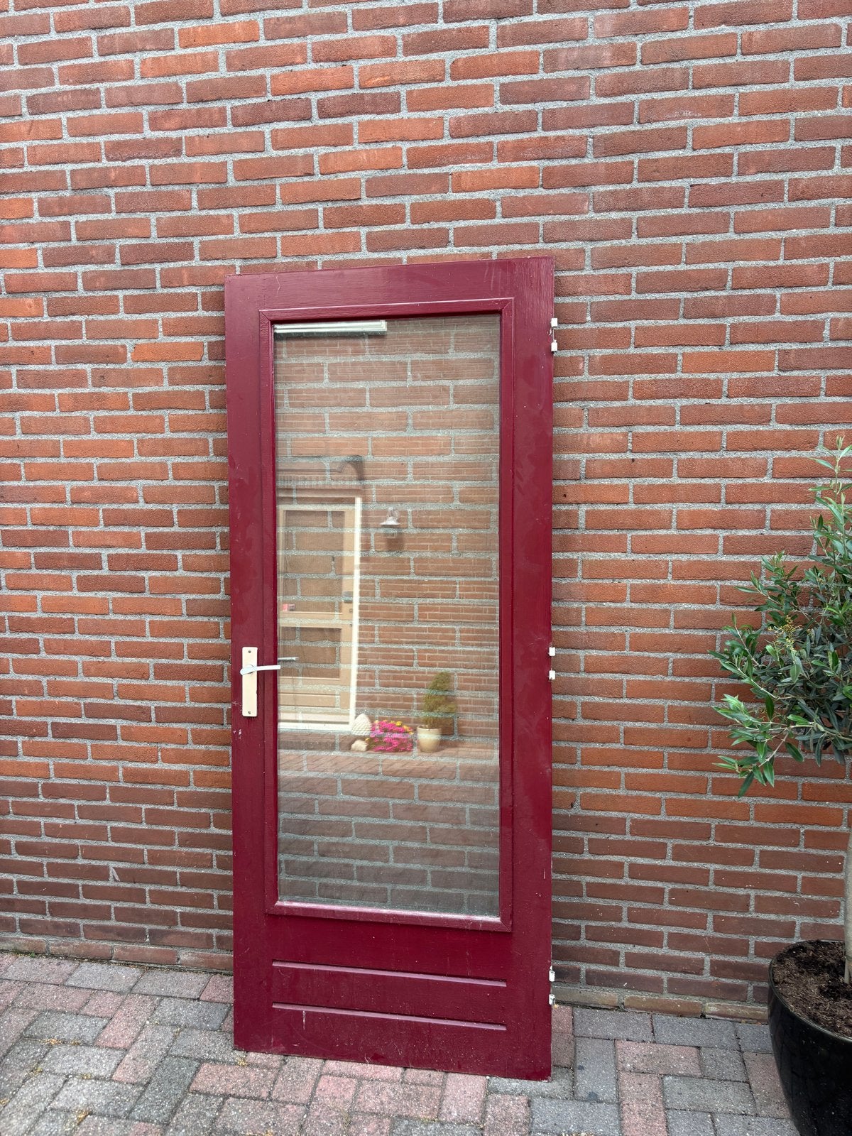 Stompe hardhouten buitendeur met ruit - 83x201,5 cm, Ophalen, Gebruikt, 80 tot 100 cm, Buitendeur