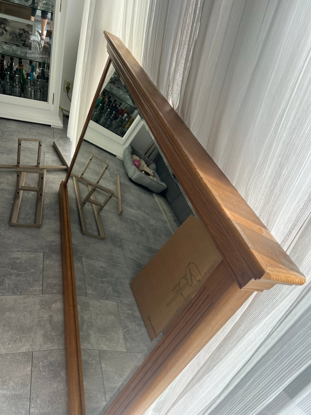 Grote spiegel met houten lijst, Gebruikt, 100 tot 150 cm, Ophalen of Verzenden, 75 tot 100 cm