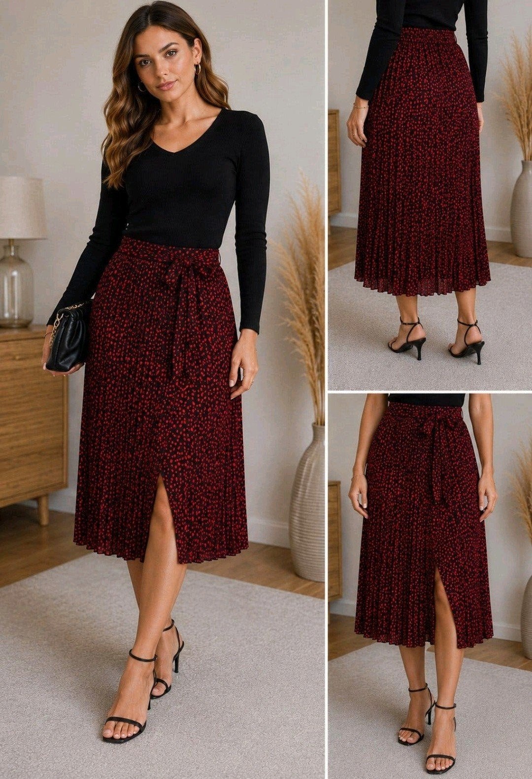 Freequent plissé wikkelrok zwart-rood print, maat L, Kleding | Dames, Freequent, Meerkleurig, Maat 42/44 (L), Ophalen of Verzenden