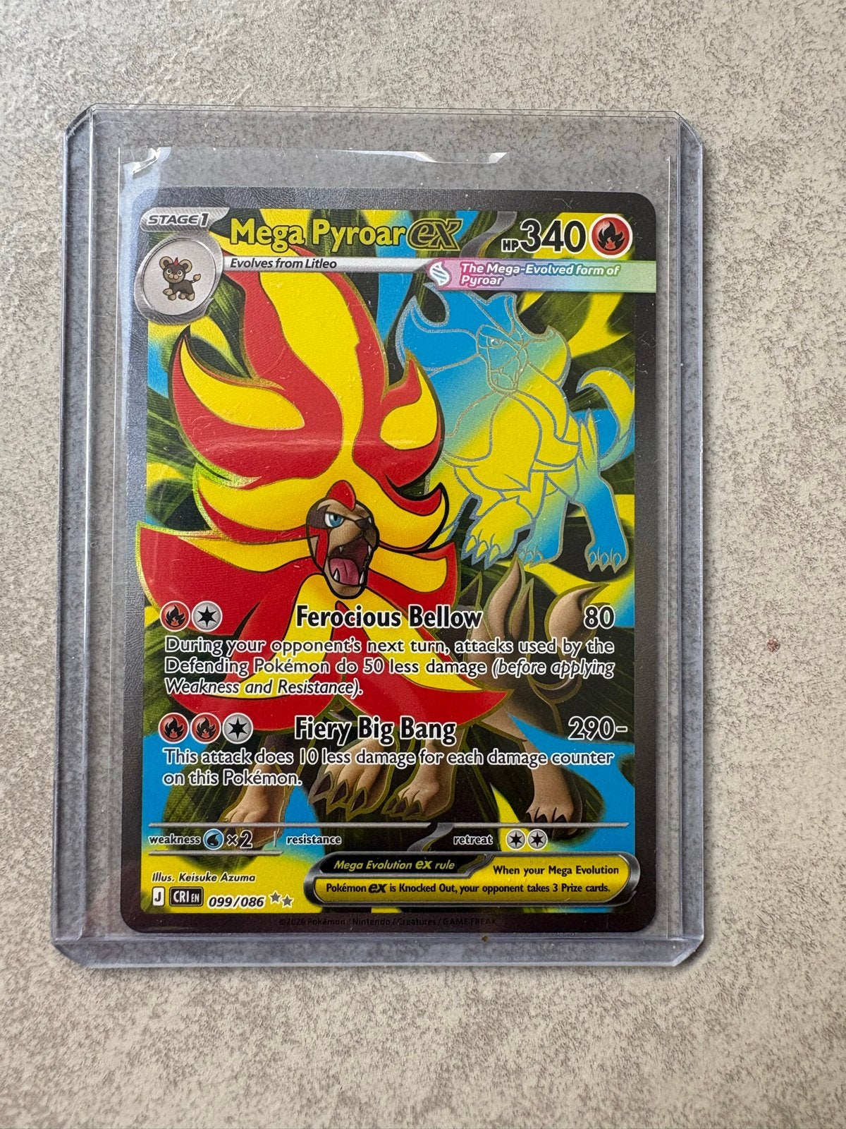Mega Pyroar EX Pokémon kaart 099/086 - Zeldzaam, Ophalen of Verzenden, Zo goed als nieuw, Losse kaart