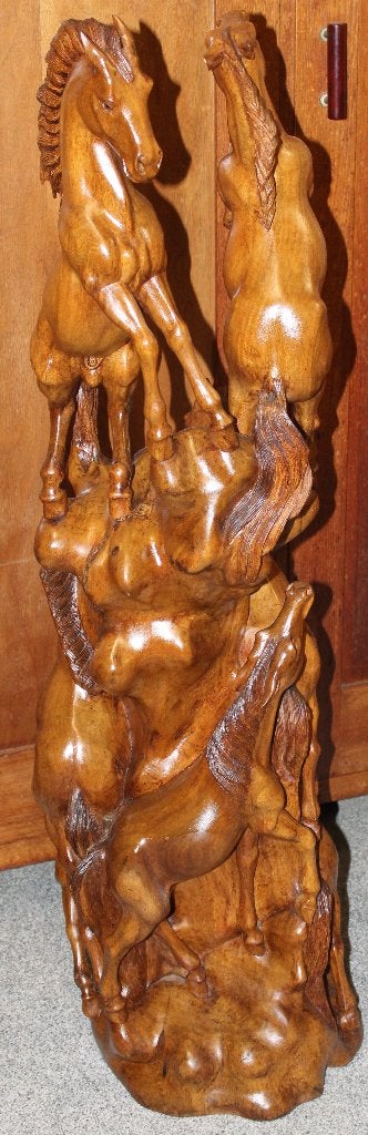 Prachtig houtsnijwerk van paarden - Uniek kunstwerk, Houtsnijwerk, Verzenden, Gepatineerd, Zoogdier