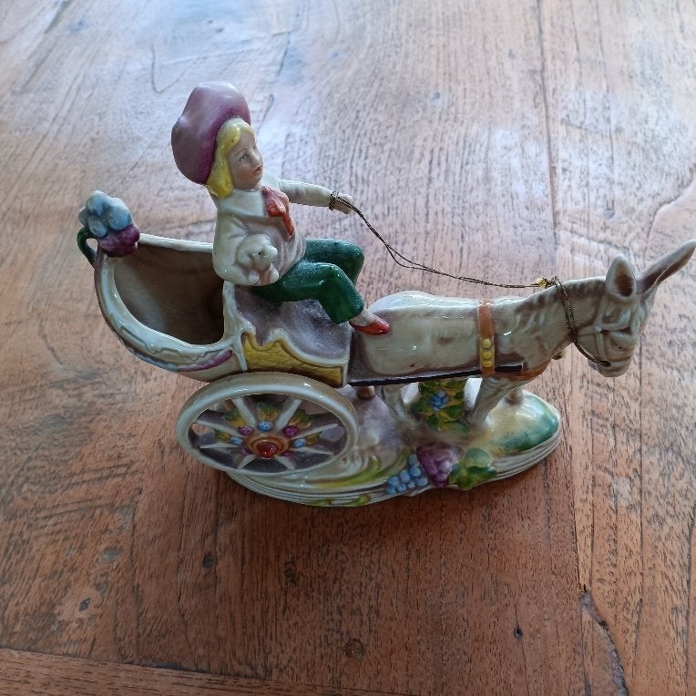 Antiek / porseleinen beeldje paard en wagen, Ophalen of Verzenden