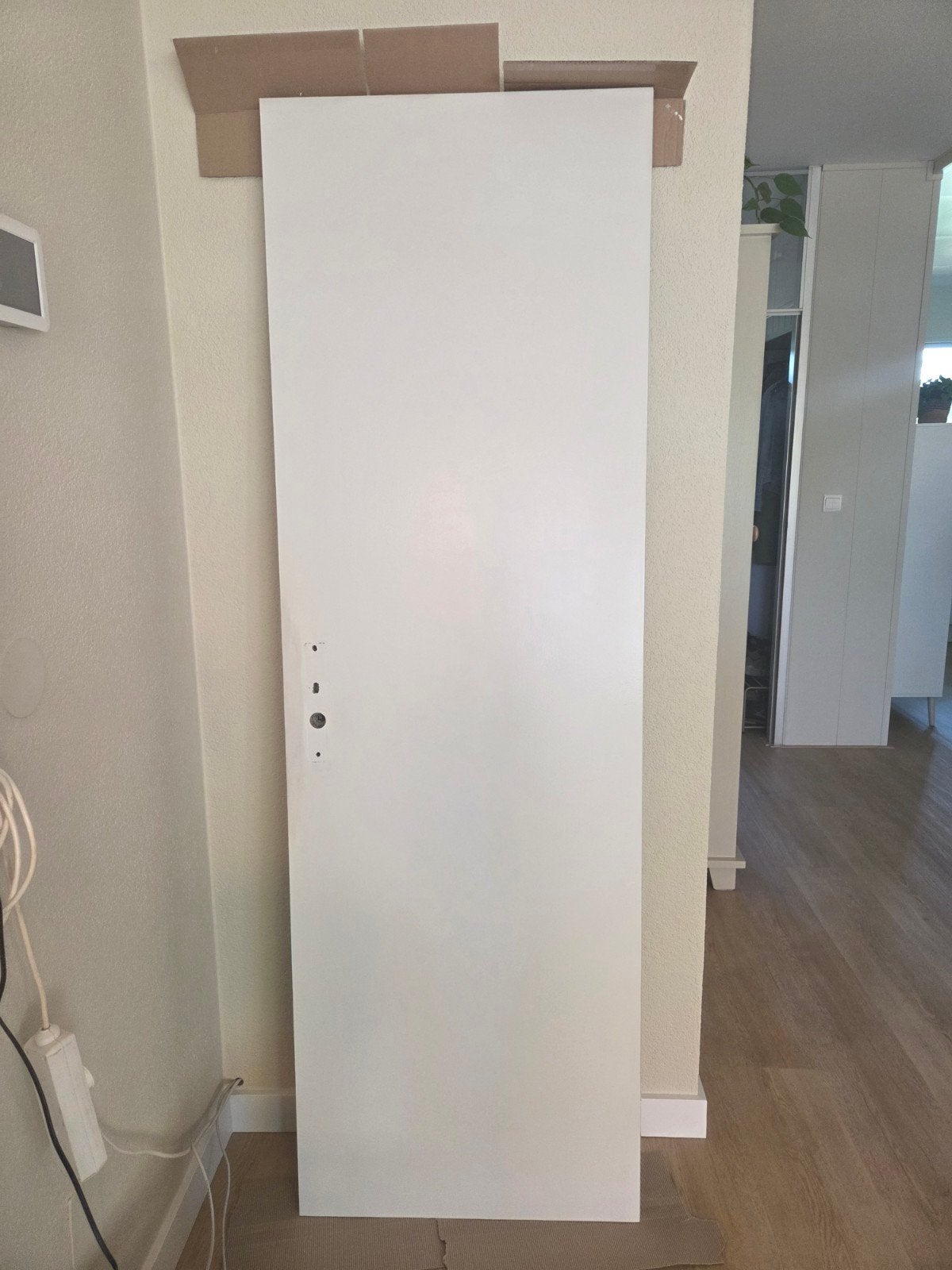 Witte binnendeur, opdekdeur 63cm x 201,5 cm, linksdraaiend, Ophalen, Hout, Binnendeur, 200 tot 215 cm