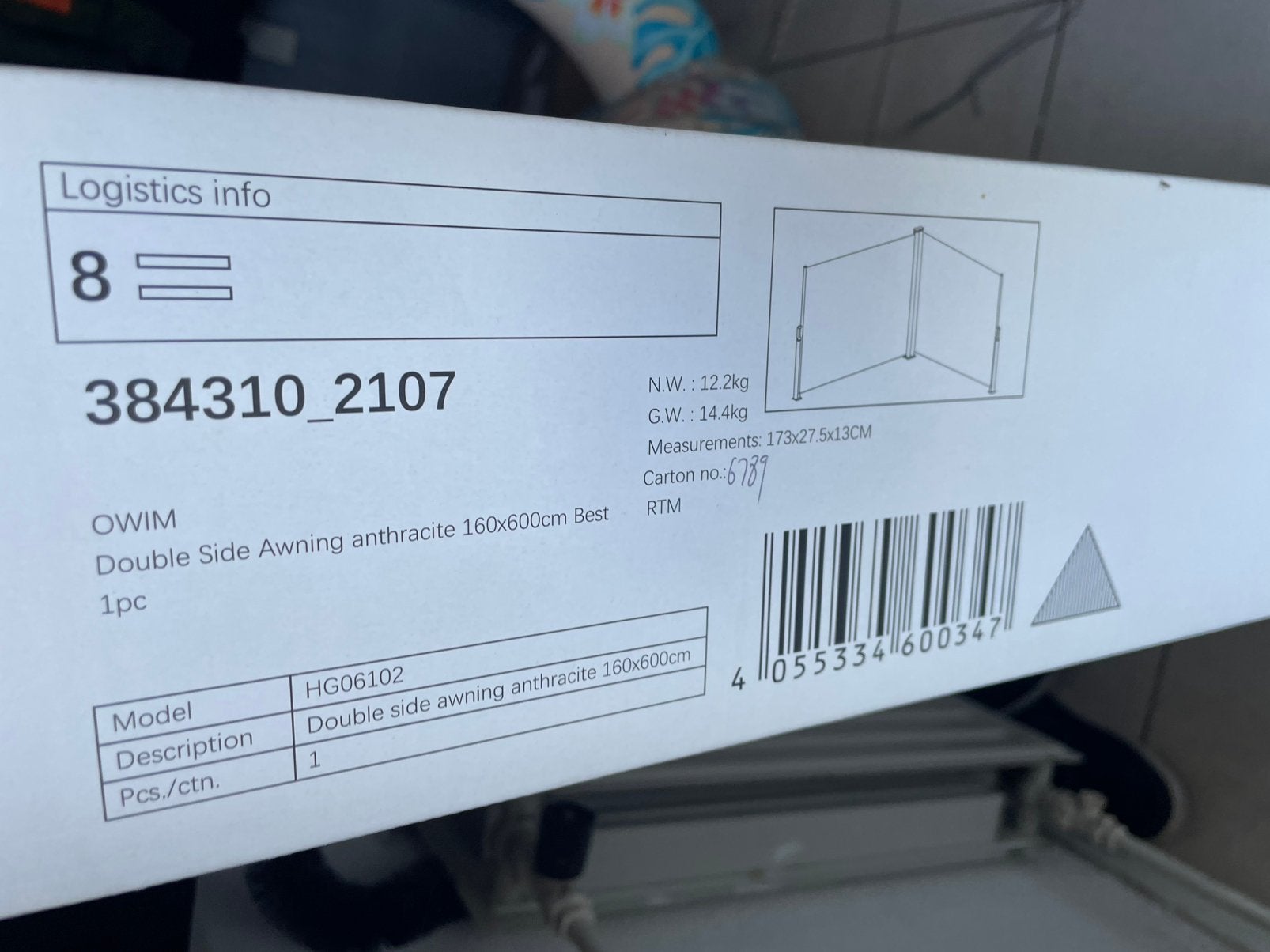 Uittrekbaar windscherm (nieuw 160/600), Ophalen, Aluminium, Zo goed als nieuw, 200 cm of meer