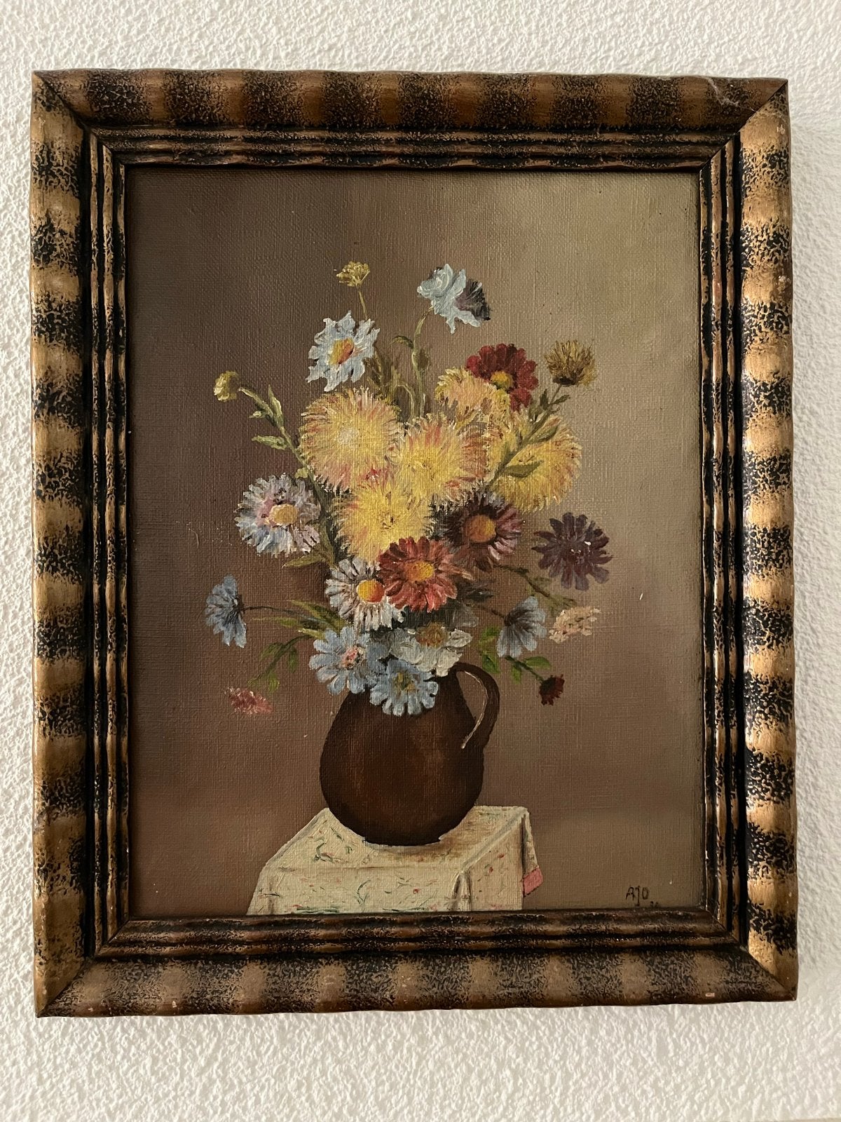 Stilleven met bloemen in een vaas, olieverf op doek, Doek, Stilleven, Ophalen of Verzenden, Gesigneerd