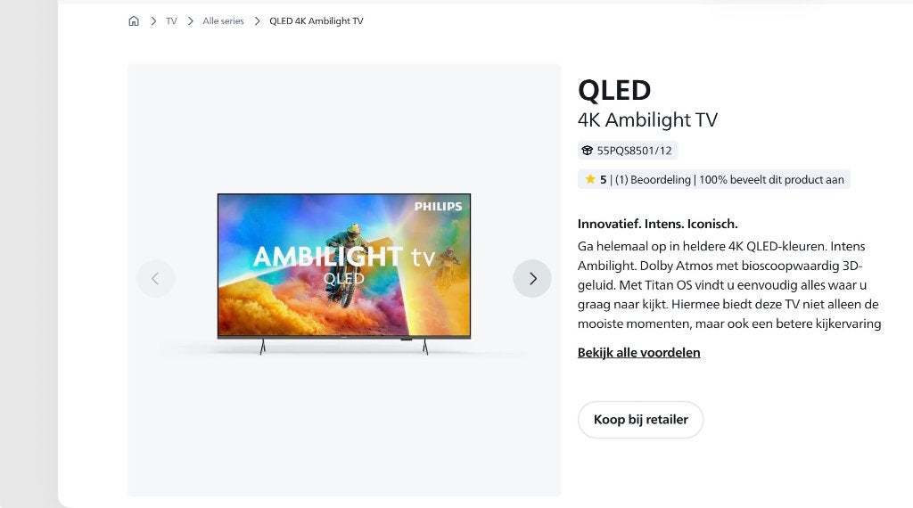 Philips 55PQS8501 met Ambilight nieuw in de doos, Ophalen, Philips, QLED, 50 Hz