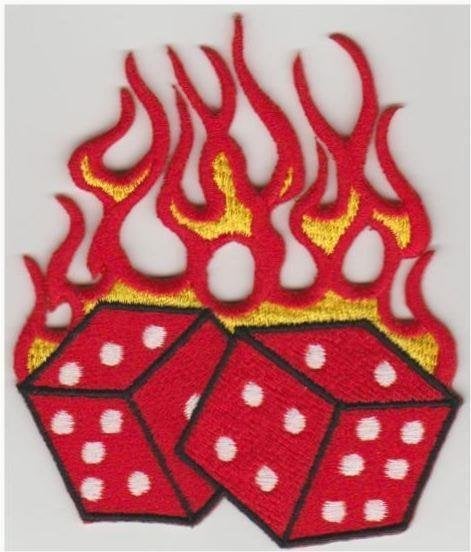 Dobbelsteen Dice Vlammen patch embleem #1, Verzenden, Nieuw, Shirt