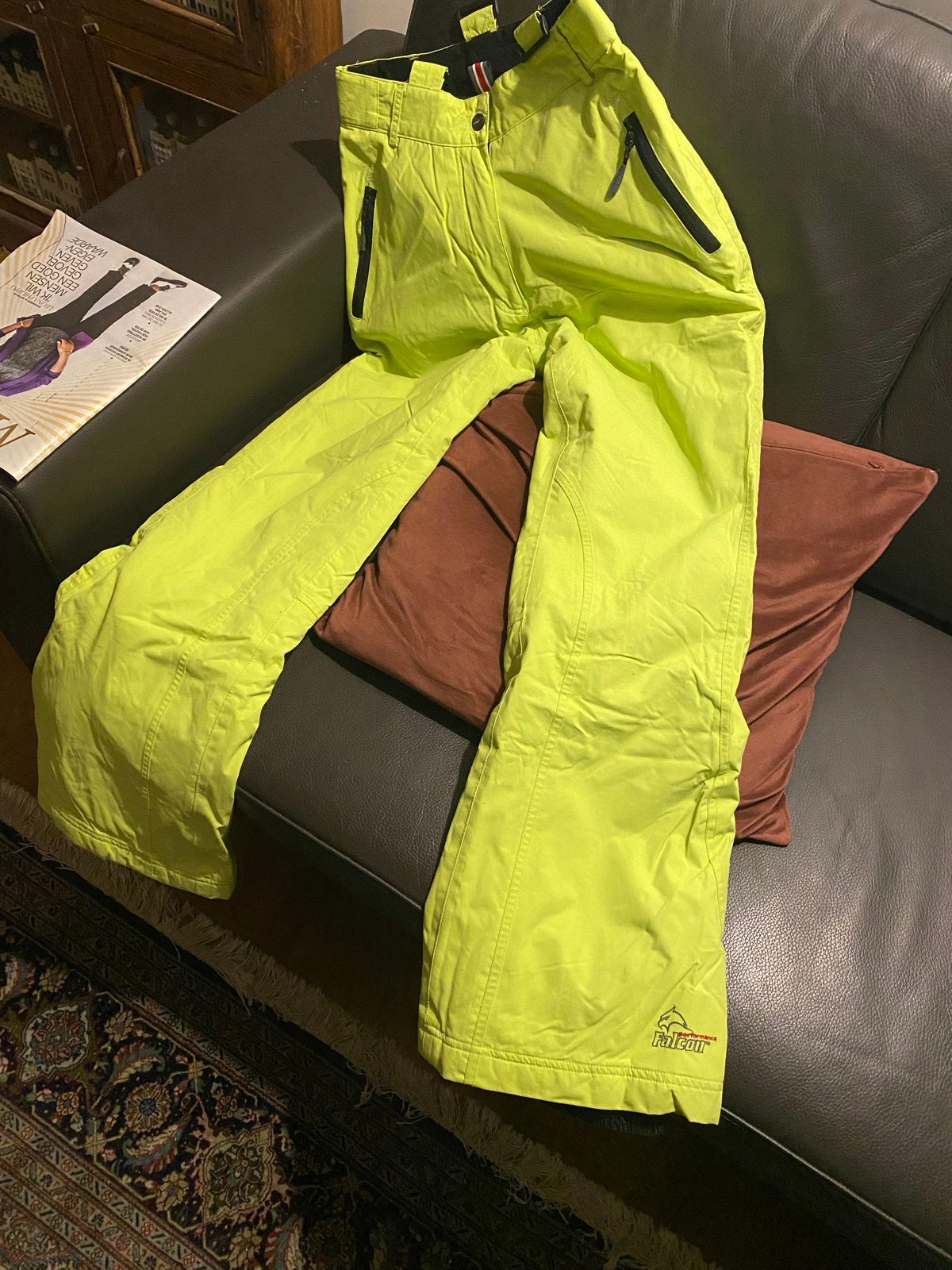 Neon gele Falcon skibroek - Maat M, Kleding | Dames, Ophalen, Zo goed als nieuw, Maat 38/40 (M), Broek