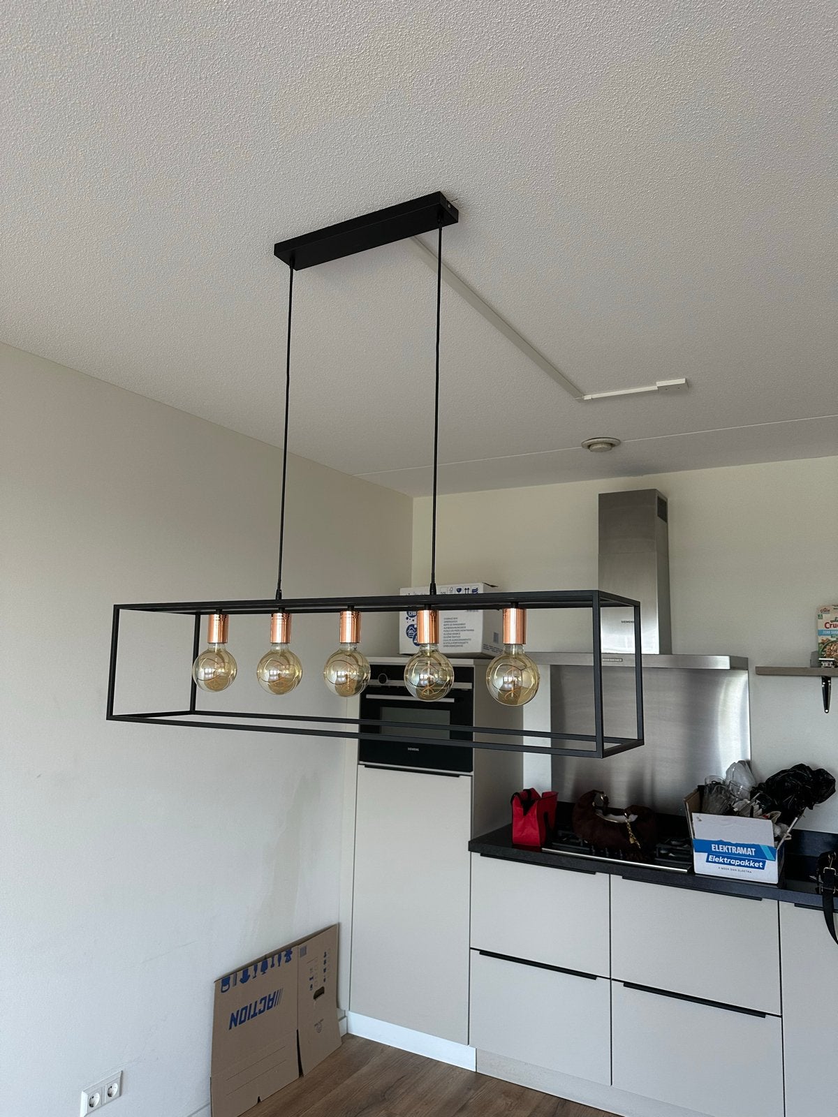 Lucide hanglamp met 5 LED E27 dimbare filament lampen, Ophalen, E27 (groot), Zo goed als nieuw, Metaal