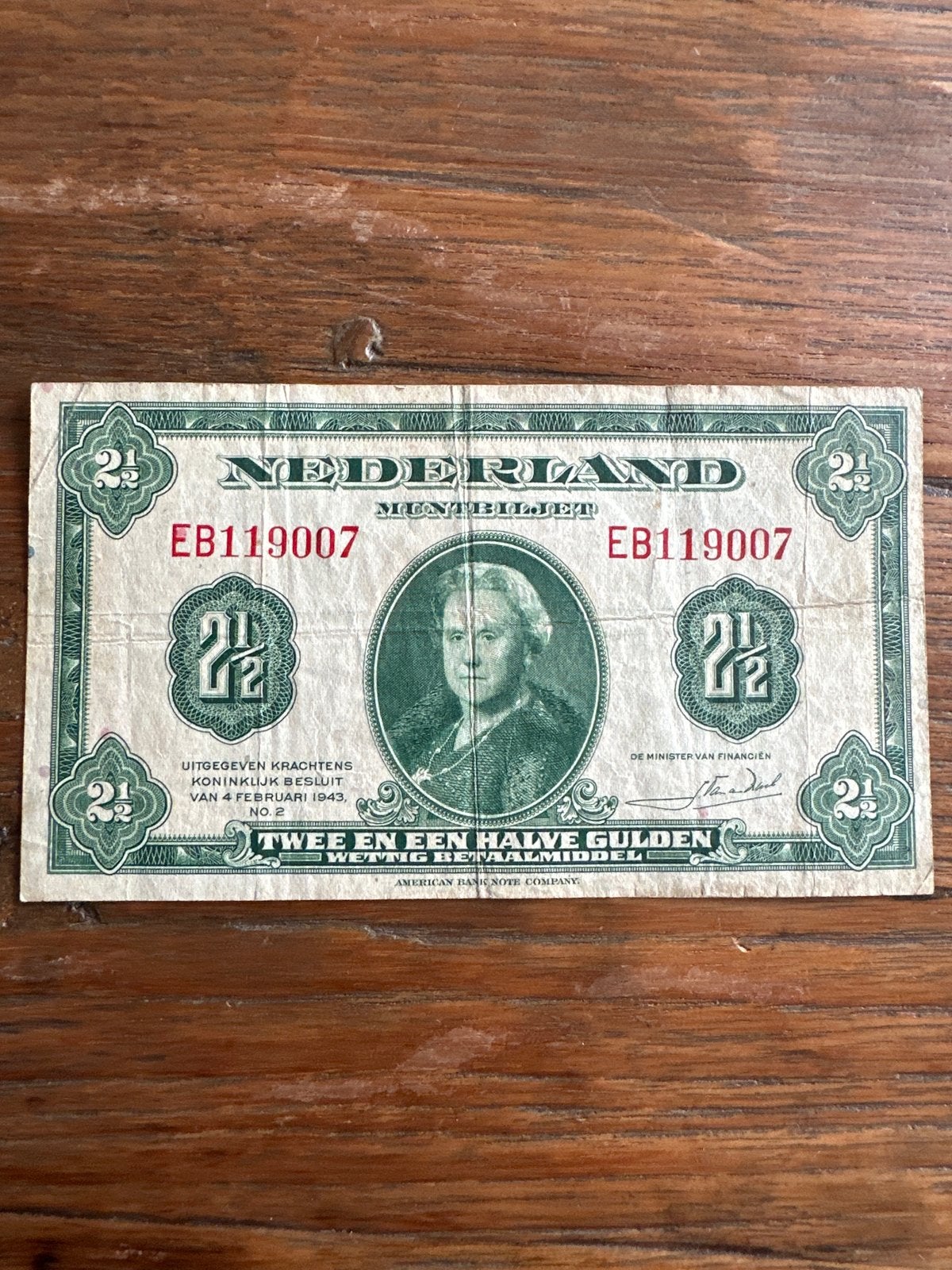 Zeldzaam 2½ Gulden Biljet 1943 - Koninklijk Besluit, Ophalen of Verzenden, 2½ gulden, Los biljet