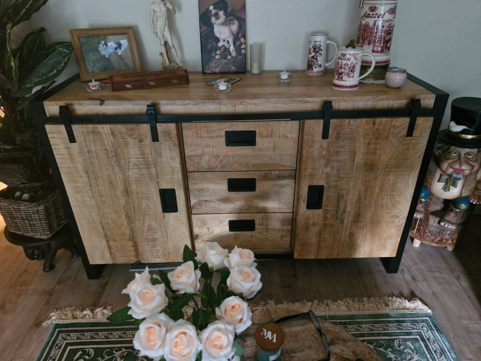 Stoere industriële Dressoir Dominique van mangohout, Huis en Inrichting, 150 tot 200 cm, Industrieel, Modern, Zo goed als nieuw