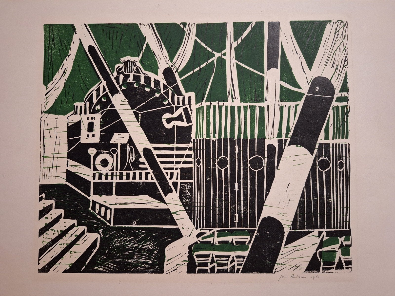 Lithografie 1961 van Jan Rolsma - Abstracte compositie, Antiek en Kunst, Kunst | Litho's en Zeefdrukken, Origineel, Ophalen of Verzenden