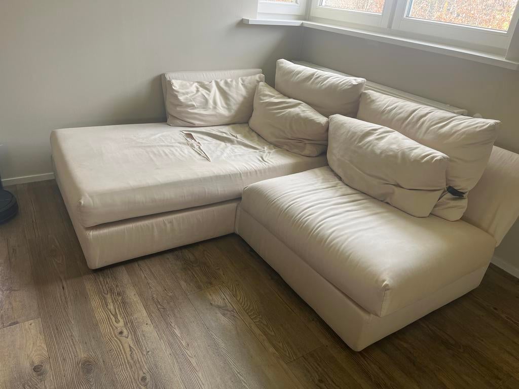 Comfortabele luxe hoekbank - Crèmekleurig, 250 tot 300 cm, Gebruikt, 100 tot 125 cm, Hoekbank
