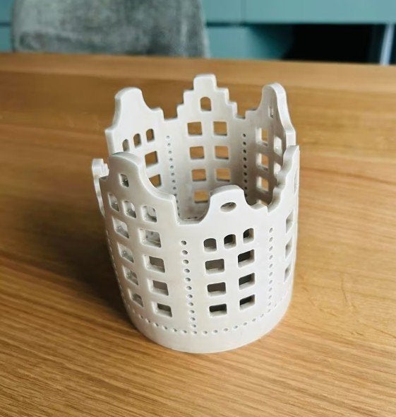 Leuk waxinehouder Amsterdamse grachtenpandjes beige, Huis en Inrichting, Beige, Waxinelichthouder, Nieuw, Ophalen of Verzenden