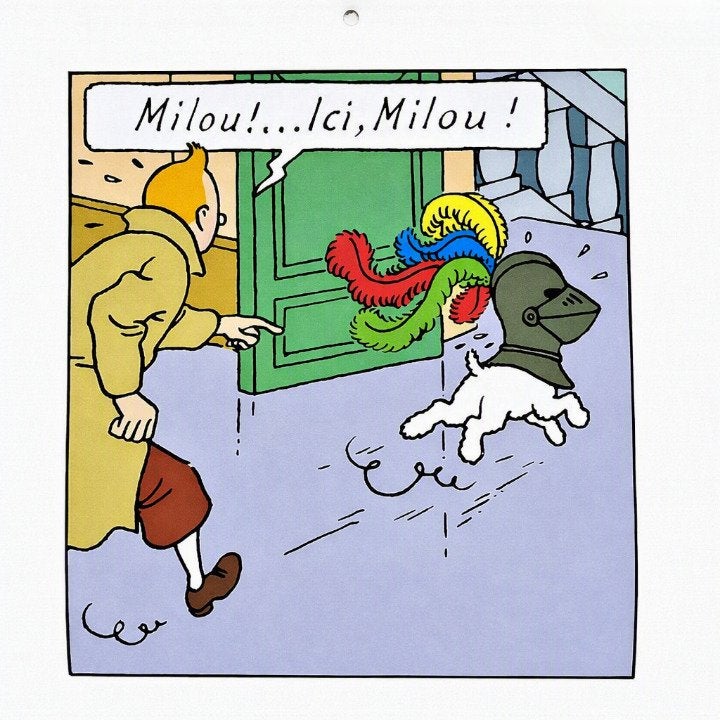 Kuifje / Bobbie 🐾 “Goed gedaan, Milou!” ~ Kalender 1993, Ophalen of Verzenden, Kuifje, Zo goed als nieuw, Plaatje, Poster of Sticker