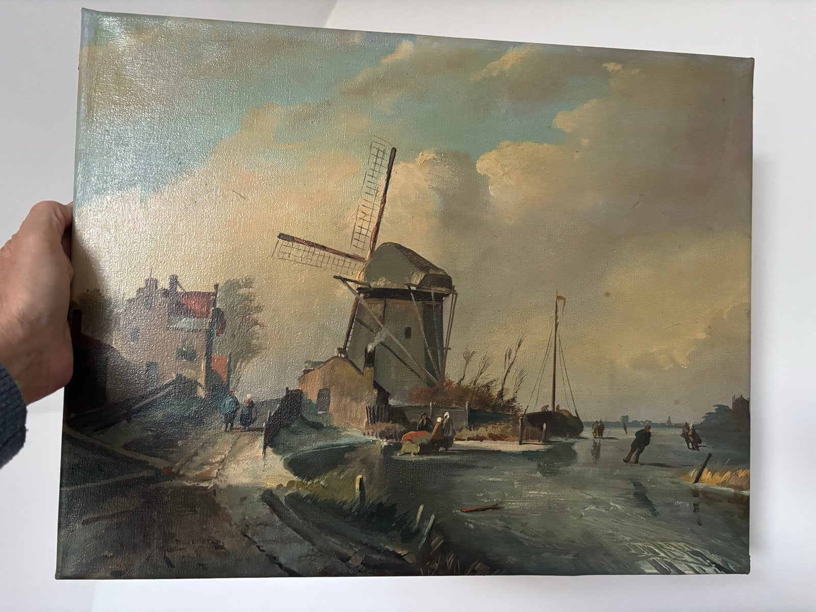 Gesign.  schilderij 'Winterlandschap met molen'  M. Joosten, Antiek en Kunst, Doek, Ophalen of Verzenden, Gesigneerd, Landschap