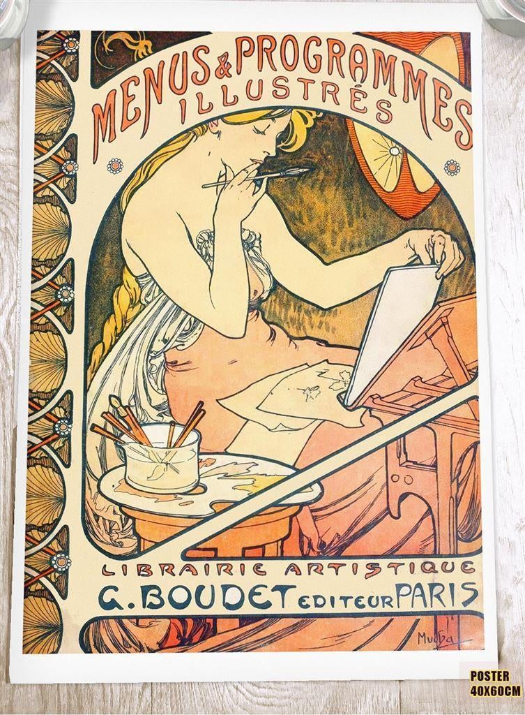Alphonse Mucha Art Nouveau Kunst Poster Affiche 40x60 .||, Verzenden, Nieuw, A1 t/m A3, Film en Tv