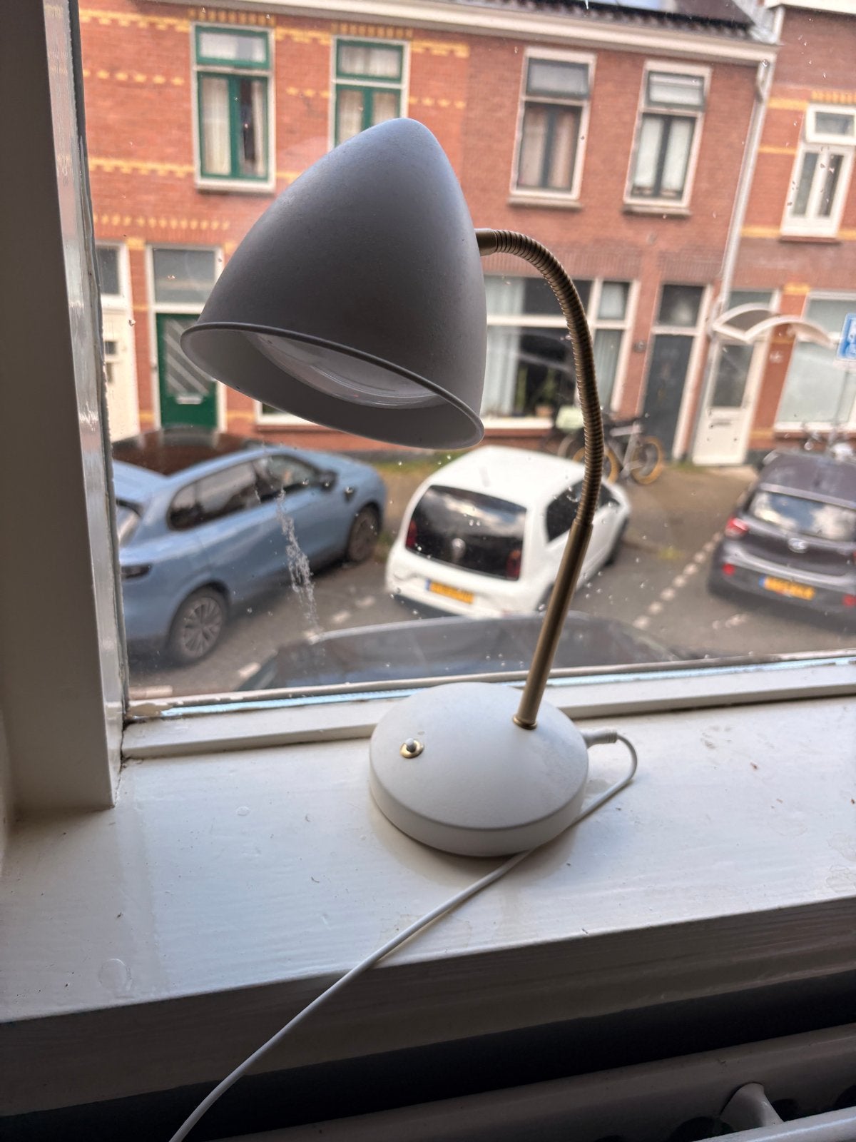 Vintage Bureaulamp met Flexibele Arm - Grijs/Wit, Huis en Inrichting, Lampen | Tafellampen, Gebruikt, Vintage, Ophalen of Verzenden