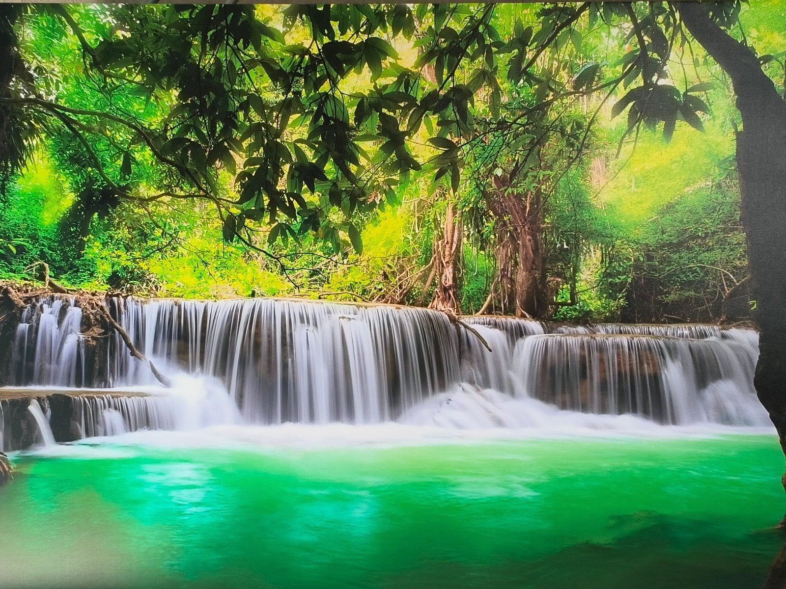 Canvas Schilderij Waterval 100x70 cm, Antiek en Kunst, Kunst | Schilderijen | Klassiek, Doek, Realistisch, Ophalen of Verzenden