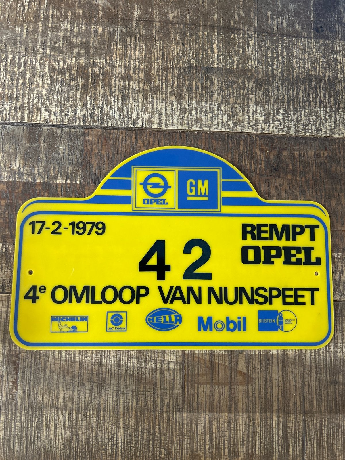 Vintage Opel Rallye Plaat 4e Omloop van Nunspeet 1979, Ophalen of Verzenden, Gebruikt, Auto's