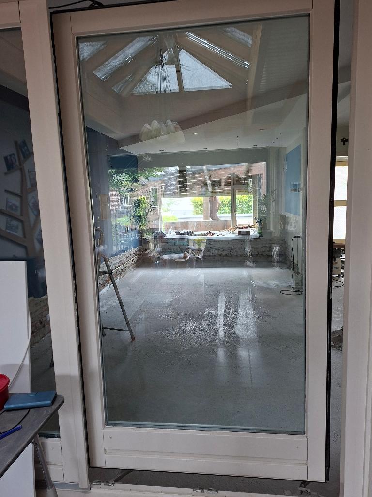 Twee schuifdeuren met extra isolerend glas, Doe-het-zelf en Verbouw, Glas en Ramen, Ophalen, Gebruikt, 80 tot 120 cm, 160 cm of meer