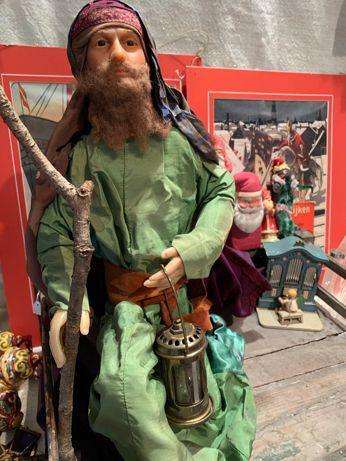 Grote  antieke Jozef beeld in wax - Kerststal decoratie, Ophalen of Verzenden