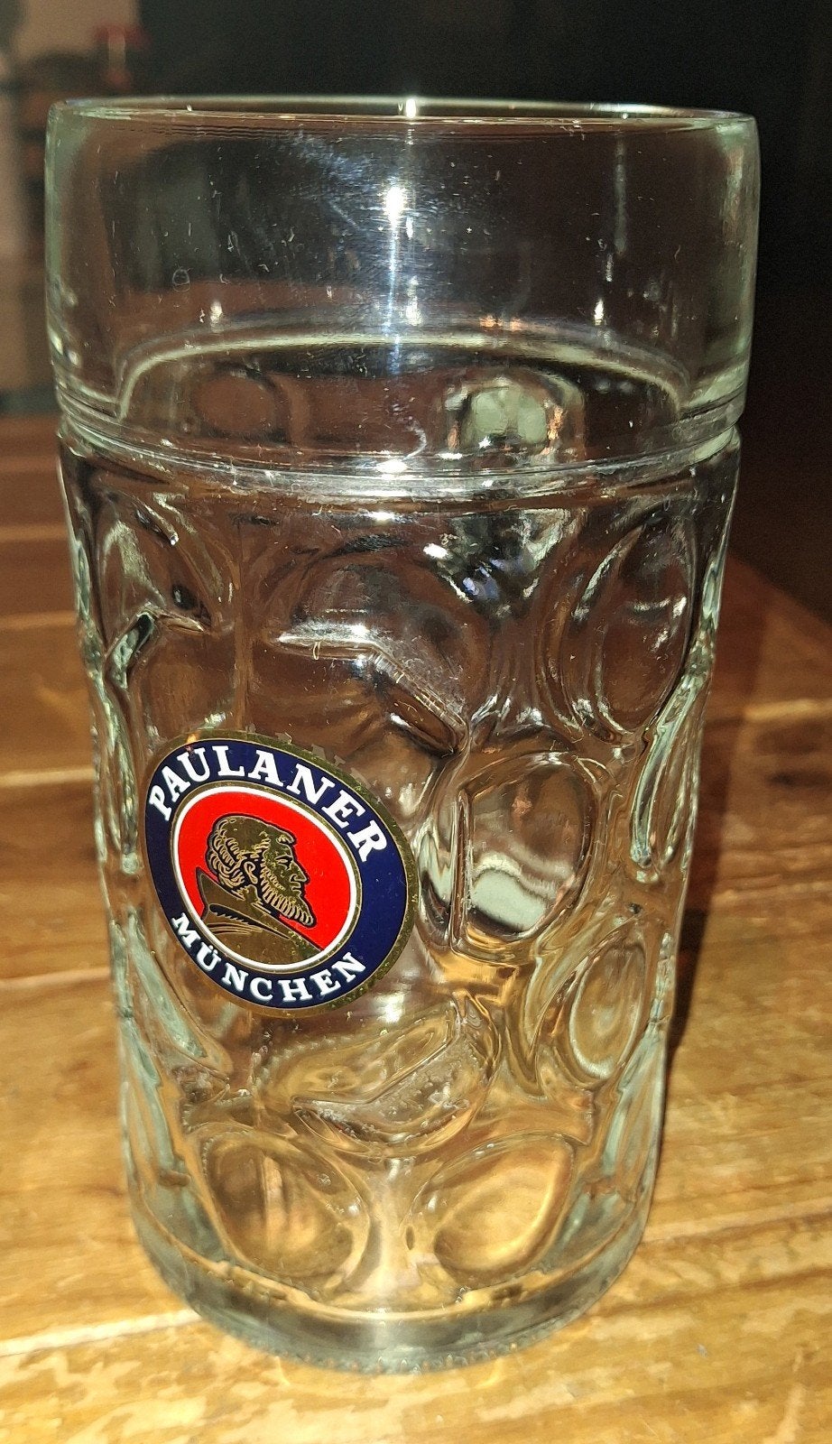 Paulaner München Maßkrug van 1 liter, Ophalen of Verzenden, Zo goed als nieuw, Bierglas