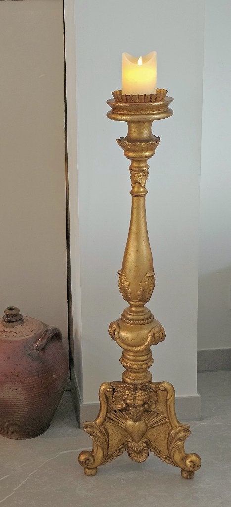 Antieke GROTE Italiaanse houten kerk kandelaar 19e eeuw 93cm, Antiek en Kunst, Ophalen of Verzenden, Overige materialen